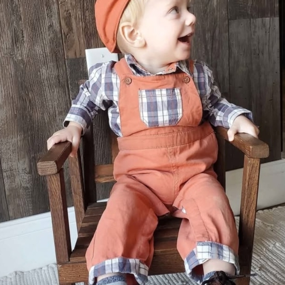 Tommy Bahama Tan Overalls with Plaid Shirt